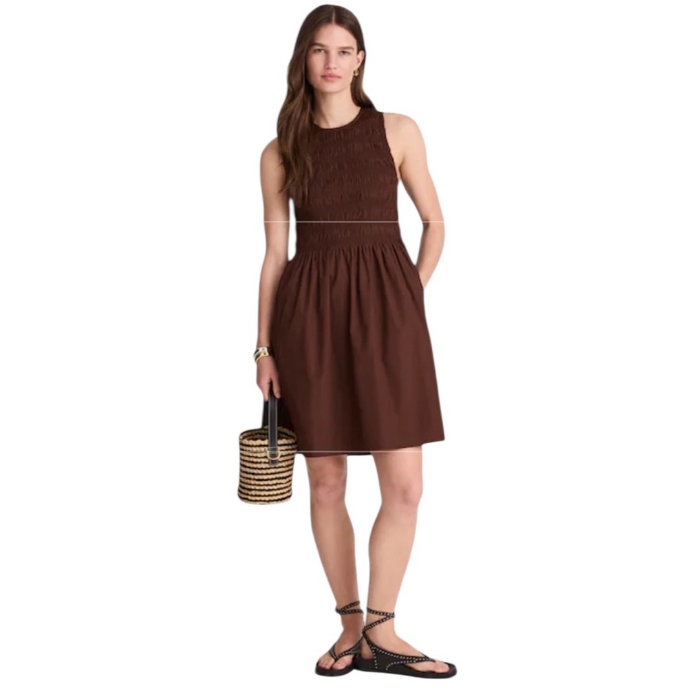 NEW‎ MADEWELL The Melody Smocked Mini Dress Sleeveless Roasted Chicory Size XXS